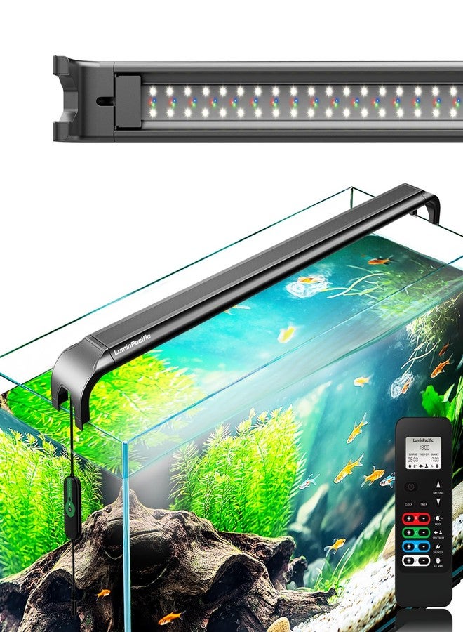 LuminPacific LED Aquarium Light with Remote, IP67 Waterproof Freshwater Planted Grow Light, Full Spectrum Fish Tank Light with Timer, Dimmable RGB+W, Upgrade Appearance, High Performance (12-17inch) - Image 1